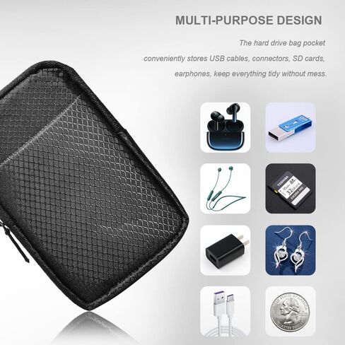 Hard Drive Bag 2.5'' Hard Drive Carrying Case Storage Organizer Multi-Purpose Universal Carry Pouch Compatible with Western Digital WD Elements Seagate Etc in Kuwait