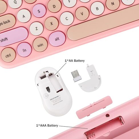Wireless Keyboard and Mouse Combo, Retro Typewriter Keyboard with Round Keycaps, 2.4GHz USB Cute Wireless Keyboard Mouse for Computer, Desktop, Laptop and Computer (Black-Colorful) in Kuwait