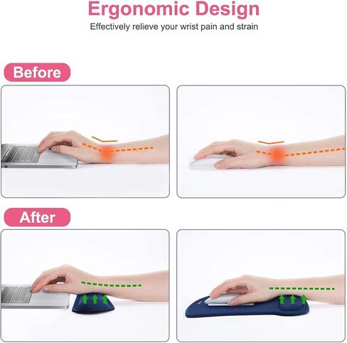 MOSISO Wrist Rest Support for Mouse Pad & Keyboard Set, Apricot | Ergonomic Mousepad Non-Slip Base Home/Office Pain Relief & Easy Typing Cushion with Neoprene Cloth & Raised Memory Foam in Kuwait