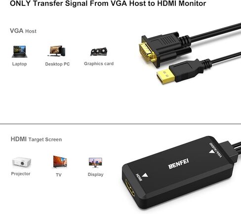 محول BENFEI VGA إلى HDMI، محول 1080P مع صوت من الكمبيوتر/الكمبيوتر المحمول مصدر VGA إلى تلفزيون/شاشة HDMI in Kuwait