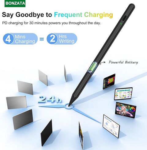قلم شاشة لجهاز iPad، ترقية قلم iPad الاحترافي مع شحن سريع لمدة 5-30 دقيقة، قلم iPad للطلاب في الفصل الدراسي، وتدوين الملاحظات، والرسم، وقلم Apple متوافق مع iPad/Mini/Air/Pro، أسود in Kuwait