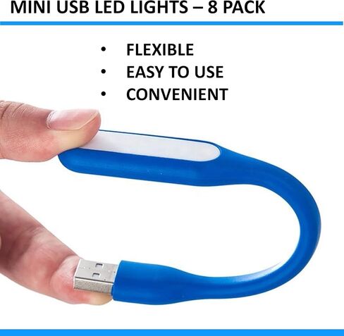 فينلي ايز مصباح USB صغير مرن للكمبيوتر واللاب توب بتصميم عنق الاوزة المرن، مصدر اضاءة LED، عبوة من 8 قطع in Kuwait