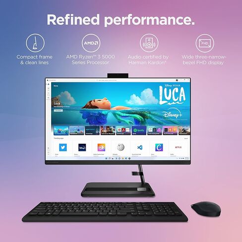 Lenovo F0G100N1US, IdeaCentre AIO 3-2022 - All-in-One Desktop - 24" FHD - HD Camera - Win 11-8GB Memory - 1TB + 256GB Storage - AMD Ryzen 3 5425U - Black - Mouse & Keyboard Included in Kuwait
