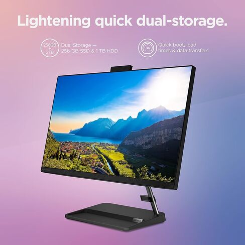 Lenovo F0G100N1US, IdeaCentre AIO 3-2022 - All-in-One Desktop - 24" FHD - HD Camera - Win 11-8GB Memory - 1TB + 256GB Storage - AMD Ryzen 3 5425U - Black - Mouse & Keyboard Included in Kuwait