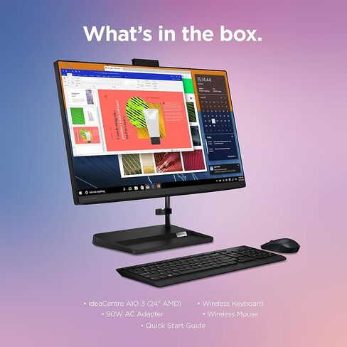 Lenovo F0G100N1US, IdeaCentre AIO 3-2022 - All-in-One Desktop - 24" FHD - HD Camera - Win 11-8GB Memory - 1TB + 256GB Storage - AMD Ryzen 3 5425U - Black - Mouse & Keyboard Included in Kuwait