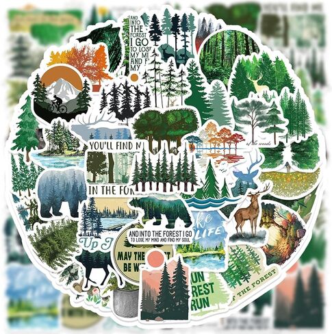 100 قطعة من ملصقات الغابات | أشجار الغابات الحيوانات للماء الفينيل الشارات لزجاجات المياه دراجة ثلاجة الأمتعة الكمبيوتر الهاتف المحمول سكيت الدراجة ديكور الكمبيوتر المحمول in Kuwait