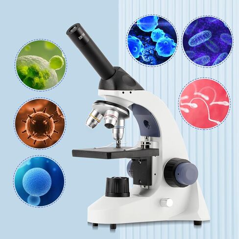 مجهر أحادي مركب للأطفال البالغين - مجهر أحادي 40X-2000X للأطفال البالغين والطلاب مع حقيبة تخزين، عدسة معدنية، شرائح (2022) in Kuwait
