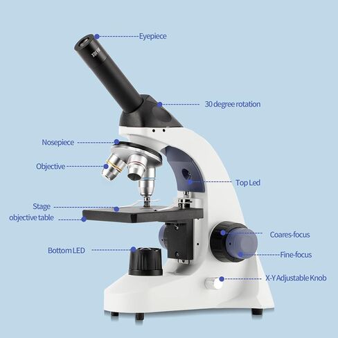 مجهر أحادي مركب للأطفال البالغين - مجهر أحادي 40X-2000X للأطفال البالغين والطلاب مع حقيبة تخزين، عدسة معدنية، شرائح (2022) in Kuwait