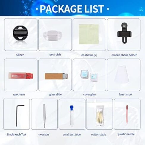مجهر أحادي مركب للأطفال البالغين - مجهر أحادي 40X-2000X للأطفال البالغين والطلاب مع حقيبة تخزين، عدسة معدنية، شرائح (2022) in Kuwait