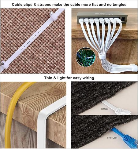 كابل Ercielook Ethernet بطول 50 قدم عالي السرعة، كابل شبكة Cat 6 مسطح مع موصلات Rj45، كابل LAN طويل مع مشابك - أسود 15 متر in Kuwait