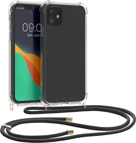 حافظة kwmobile Crossbody متوافقة مع حافظة Apple iPhone 11 - غطاء هاتف شفاف من مادة TPU مع حزام حبل - شفاف/ذهبي in Kuwait