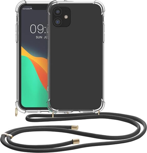 حافظة kwmobile Crossbody متوافقة مع حافظة Apple iPhone 11 - غطاء هاتف شفاف من مادة TPU مع حزام حبل - شفاف/ذهبي in Kuwait