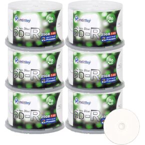 Smartbuy 300 Pack Bd-r 25gb 6X Blu-ray Single Layer Recordable Disc Printable White Inkjet Blank Data Video Media 300 Disc Spindle