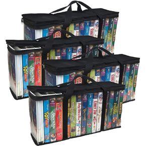 Evelots 4 Pack VHS Storage Bag-Movie Organizer-Video Tape-Handles-Hold 60-No Dust