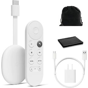 Google Chromecast - Streaming Device with HDMI Cable and Voice Search Remote - Stream Shows, Music, Photos, Sports from Phone to TV - Includes Cleaning Cloth, Pouch - HD Version - Snow in Saudi Arabia