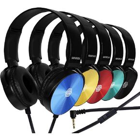 Sonitum Premium Classroom Headphone & Mic Set 3.5mm Jack Stereo Sound Earphones with Microphone & Soft Swivel On Ear Pads- Perfect for E-Learning, Meetings, Calls - Bulk Pack of 5 (Black)