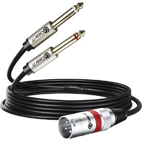 GearIT XLR Male to Dual 1/4 inch Cable (10ft) Y-Cable Splitter Adapter Cord TS Mono Stereo, Compatible with Guitar, Bass, Instruments, Mixer, Amps, Speakers, Audio Recording, PC, 10 Feet