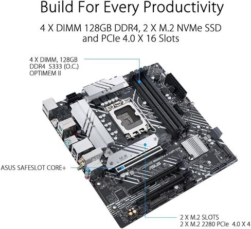 اسس لوحة ام برايم B660M-A واي فاي D4 LGA 1700 (انتل الجيل 12) mATX (PCIe 4.0، انتل واي فاي 6، DDR4، 2xM.2، شبكة LAN 1GB، DP، 2×HDMI، USB 3.2 الجيل الثاني، USB امامي 3.2 الجيل 1 نوع C، مزامنة اورا) in Saudi Arabia