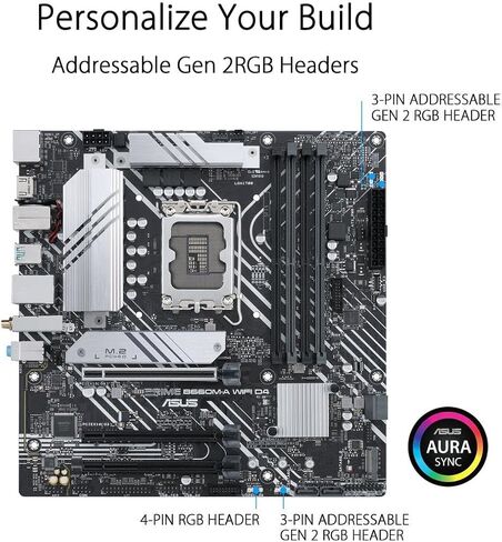 اسس لوحة ام برايم B660M-A واي فاي D4 LGA 1700 (انتل الجيل 12) mATX (PCIe 4.0، انتل واي فاي 6، DDR4، 2xM.2، شبكة LAN 1GB، DP، 2×HDMI، USB 3.2 الجيل الثاني، USB امامي 3.2 الجيل 1 نوع C، مزامنة اورا) in Saudi Arabia