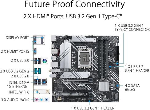 اسس لوحة ام برايم B660M-A واي فاي D4 LGA 1700 (انتل الجيل 12) mATX (PCIe 4.0، انتل واي فاي 6، DDR4، 2xM.2، شبكة LAN 1GB، DP، 2×HDMI، USB 3.2 الجيل الثاني، USB امامي 3.2 الجيل 1 نوع C، مزامنة اورا) in Saudi Arabia