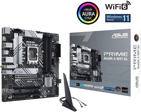 اسس لوحة ام برايم B660M-A واي فاي D4 LGA 1700 (انتل الجيل 12) mATX (PCIe 4.0، انتل واي فاي 6، DDR4، 2xM.2، شبكة LAN 1GB، DP، 2×HDMI، USB 3.2 الجيل الثاني، USB امامي 3.2 الجيل 1 نوع C، مزامنة اورا) in Saudi Arabia