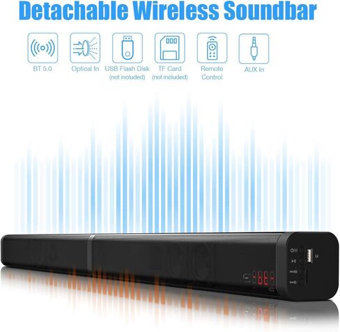 SAMTRONIC 40W Detachable TV Soundbar Speaker, 37 Inches TV Sound Bar Build in subwoofer Bluetooth Sound Bars with Stereo Audio System 3D Surround Sound Home Theater Tower TV Speaker with Remote in Kuwait