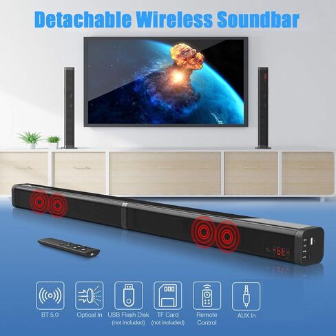 SAMTRONIC 40W Detachable TV Soundbar Speaker, 37 Inches TV Sound Bar Build in subwoofer Bluetooth Sound Bars with Stereo Audio System 3D Surround Sound Home Theater Tower TV Speaker with Remote in Kuwait