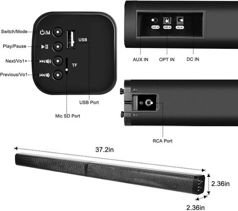 SAMTRONIC 40W Detachable TV Soundbar Speaker, 37 Inches TV Sound Bar Build in subwoofer Bluetooth Sound Bars with Stereo Audio System 3D Surround Sound Home Theater Tower TV Speaker with Remote in Kuwait