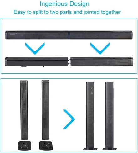 SAMTRONIC 40W Detachable TV Soundbar Speaker, 37 Inches TV Sound Bar Build in subwoofer Bluetooth Sound Bars with Stereo Audio System 3D Surround Sound Home Theater Tower TV Speaker with Remote in Kuwait