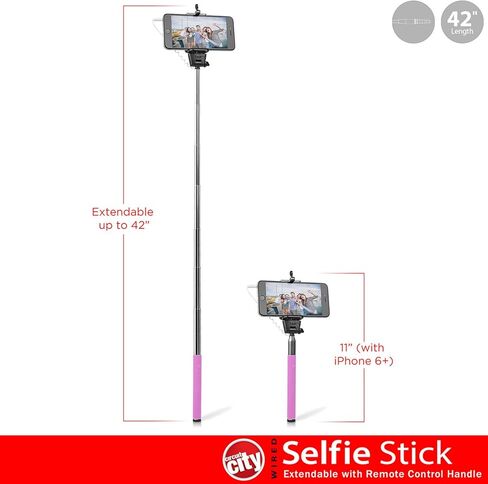 عصا سيلفي من Circuit City Wired Stretch able Selfie Stick مع مقبض للتحكم عن بعد | الطول الإضافي 42âââââââââââ""¢ تمديد مونوبود مع حبل قصير | حامل هاتف تلسكوبي الصلب لهاتف iPhone 6، 5، 4، Samsung S6 in Kuwait