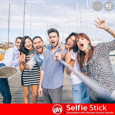 عصا سيلفي من Circuit City Wired Stretch able Selfie Stick مع مقبض للتحكم عن بعد | الطول الإضافي 42âââââââââââ""¢ تمديد مونوبود مع حبل قصير | حامل هاتف تلسكوبي الصلب لهاتف iPhone 6، 5، 4، Samsung S6 in Kuwait
