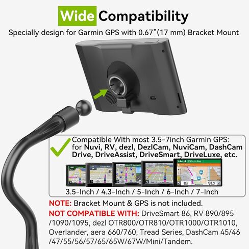 Aoxuantec for Garmin GPS Car Mount Upgraded [Adjutable Long Arm] Replacement Suction Cup Holder Dashboard Windshield Mount Compatible with Garmin Nuvi RV Dezl Drive Drivesmart Driveassist DriveLuxe in Kuwait