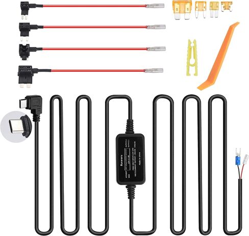 مجموعة اسلاك صلبة لكاميرا لوحة القيادة USB C مع كيبل صنبور فيوز LP/Mini/ATO/Micro2، مدخل 12 فولت الى 24 فولت، مخرج 5 فولت لكاميرا داش كام جي بي اس سات-ناف نوع سي in Saudi Arabia