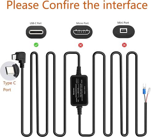 مجموعة اسلاك صلبة لكاميرا لوحة القيادة USB C مع كيبل صنبور فيوز LP/Mini/ATO/Micro2، مدخل 12 فولت الى 24 فولت، مخرج 5 فولت لكاميرا داش كام جي بي اس سات-ناف نوع سي in Saudi Arabia