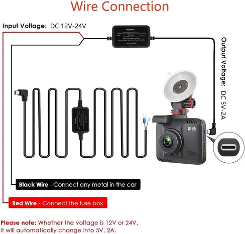 مجموعة اسلاك صلبة لكاميرا لوحة القيادة USB C مع كيبل صنبور فيوز LP/Mini/ATO/Micro2، مدخل 12 فولت الى 24 فولت، مخرج 5 فولت لكاميرا داش كام جي بي اس سات-ناف نوع سي in Saudi Arabia