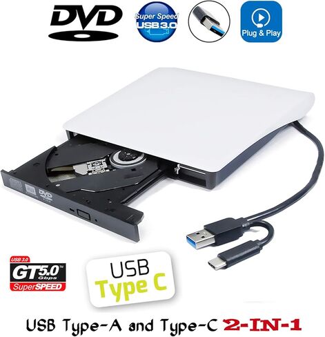 محرك أقراص DVD خارجي USB 3.0 وUSB-C 2in1 لجهاز Asus ZenBook Pro Duo 13 14 15 S13 Flip S UX581 UX333 UX330UA UX333FA UX370UA كمبيوتر محمول فائق النحافة، طبقة مزدوجة 8X DVD RW DL 24X CD-R ناسخ in Kuwait