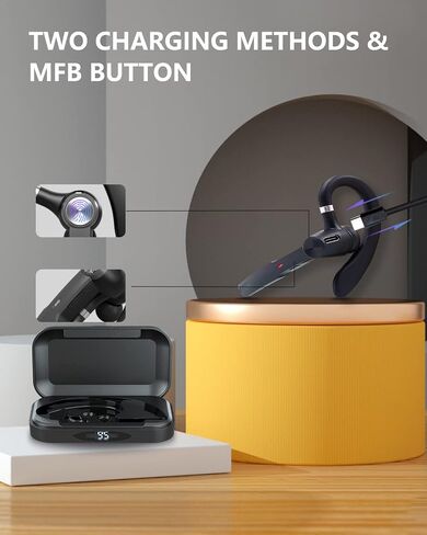 Bluetooth Headset , Bluetooth Earpiece with ENC MIC ,Trucker wireless headset with Charging Case 55Hrs playtime Bluetooth 5.3 Hands-Free Caller Voice Announce for Driving/Business（Upgrade Version) in Saudi Arabia