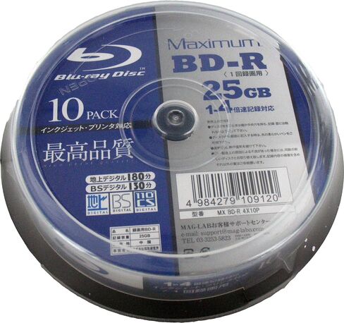 قرص Blu-ray مغناطيسي Kenkyusho Max للتسجيل، سرعة 4X، BD-R، 25 جيجابايت، قابل للطباعة على مساحة واسعة، حزمة من 10 قطع، MX BD-R 4X10P in Saudi Arabia
