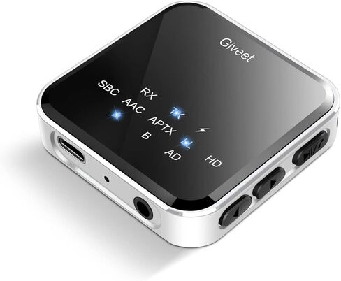 Giveet Bluetooth 5.2 Transmitter Receiver for TV to Wireless Headphones/Speakers, APTX Adaptive/HD/Low Latency Wireless 3.5mm AUX Audio Adapter for PC Airplane Car Boats Gym, 15hrs Playtime, Dual Link in Kuwait