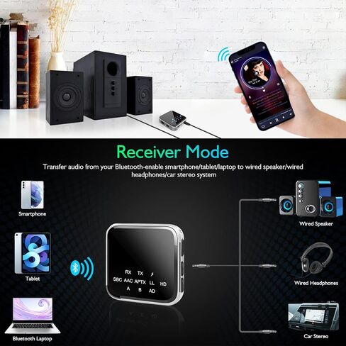 Giveet Bluetooth 5.2 Transmitter Receiver for TV to Wireless Headphones/Speakers, APTX Adaptive/HD/Low Latency Wireless 3.5mm AUX Audio Adapter for PC Airplane Car Boats Gym, 15hrs Playtime, Dual Link in Kuwait
