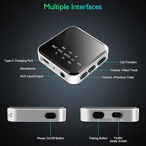 Giveet Bluetooth 5.2 Transmitter Receiver for TV to Wireless Headphones/Speakers, APTX Adaptive/HD/Low Latency Wireless 3.5mm AUX Audio Adapter for PC Airplane Car Boats Gym, 15hrs Playtime, Dual Link in Kuwait