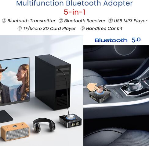 محول صوت بلوتوث 5.0 من EMUTECK، مستقبل إرسال لاسلكي 5 في 1 لتلفزيون السيارة CD PC المنزلي ستيريو، USB إلى AUX 3.5 مم RCA، جهاز إرسال مشغل MP3 لبطاقة SD الصغيرة لمكبرات الصوت in Kuwait