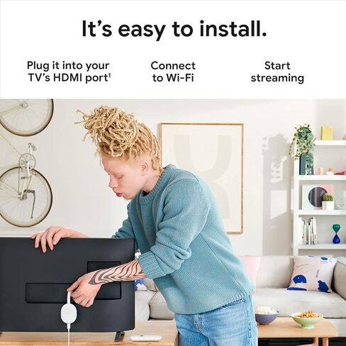 Google Chromecast - جهاز بث مع كابل HDMI وجهاز تحكم عن بعد للبحث الصوتي - بث العروض والموسيقى والصور والرياضة من الهاتف إلى التلفزيون - يتضمن قطعة قماش للتنظيف وحقيبة - إصدار HD - ثلج in Saudi Arabia