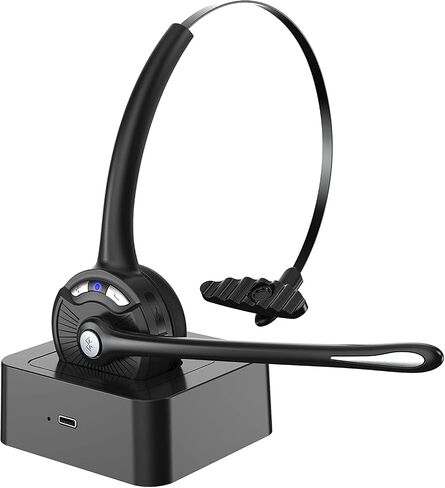 Bluetooth Headset with Microphone, Noise Canceling Wireless On Ear Headphones, Bluetooth Headphones with Mic Charging Base, Phone Headset Mute Button for Laptop, Skype, Call Centers, Office, Trucker in Kuwait