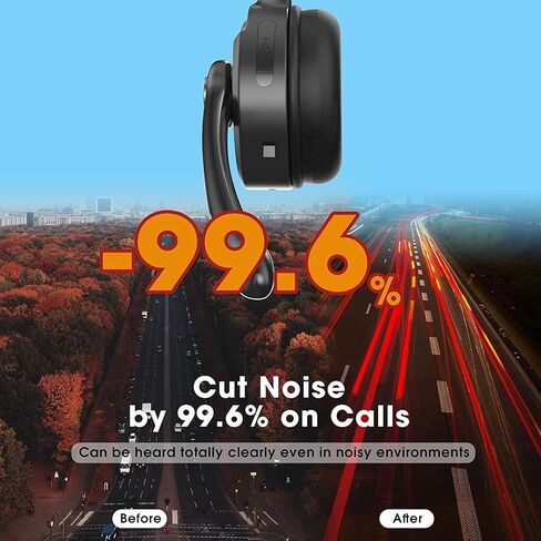 Bluetooth Headset with Microphone, Noise Canceling Wireless On Ear Headphones, Bluetooth Headphones with Mic Charging Base, Phone Headset Mute Button for Laptop, Skype, Call Centers, Office, Trucker in Kuwait