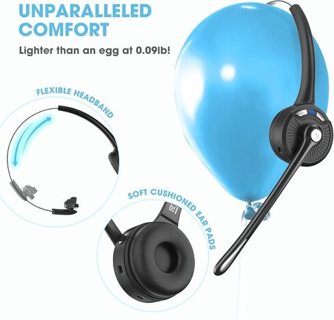 Bluetooth Headset with Microphone, Noise Canceling Wireless On Ear Headphones, Bluetooth Headphones with Mic Charging Base, Phone Headset Mute Button for Laptop, Skype, Call Centers, Office, Trucker in Kuwait