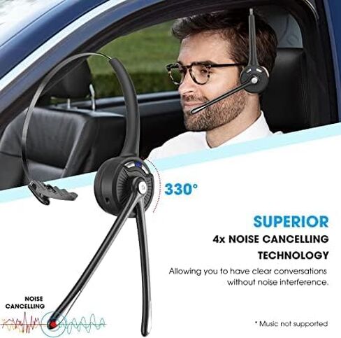 Bluetooth Headset with Microphone, Noise Canceling Wireless On Ear Headphones, Bluetooth Headphones with Mic Charging Base, Phone Headset Mute Button for Laptop, Skype, Call Centers, Office, Trucker in Kuwait