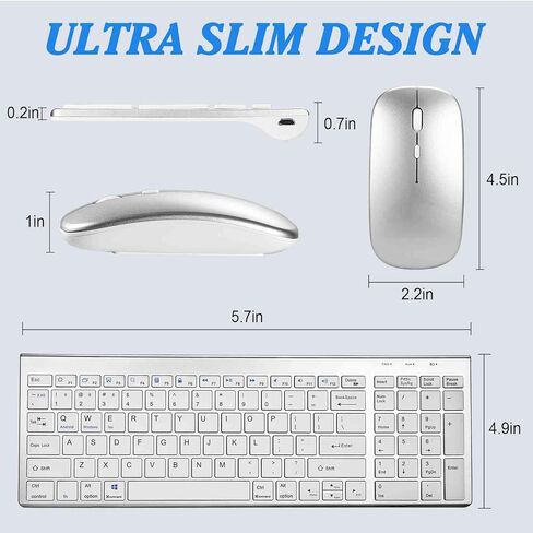 Rechargeable Wireless Keyboard Mouse, UrbanX Slim Thin Low Profile Keyboard and Mouse Combo with Numeric Keypad Silent Keys for Nokia C30 - Black in Saudi Arabia