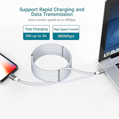 كابل AICase المغناطيسي من النوع C إلى Lightning iPhone من النوع C، كابل بيانات نانو ممتص مغناطيسي فائق التنظيم متوافق مع iPhone 14/13/12/11/Mini/Pro/Max/X/XR/8/SE، iPad Air/Pro/Mini_1 in Kuwait