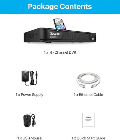 ZOSI H.265+ 5MP Lite 1080p CCTV DVR Recorder 8 Channel, Hybrid Capability 4-in-1(Analog/AHD/TVI/CVI) Surveillance DVR for Security Camera, Remote Access, Motion Detection, Alert Push(No Hard Drive) in Kuwait